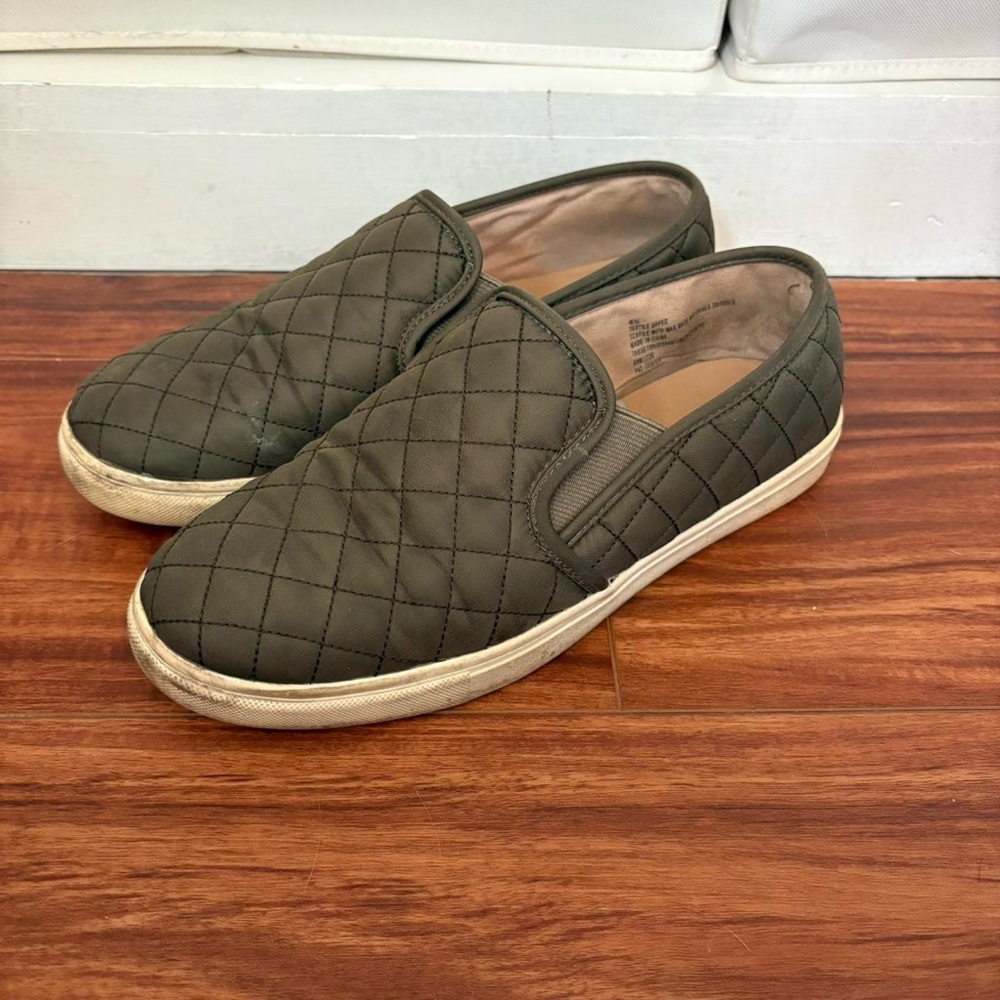 Olive green quilted slip on sneakers